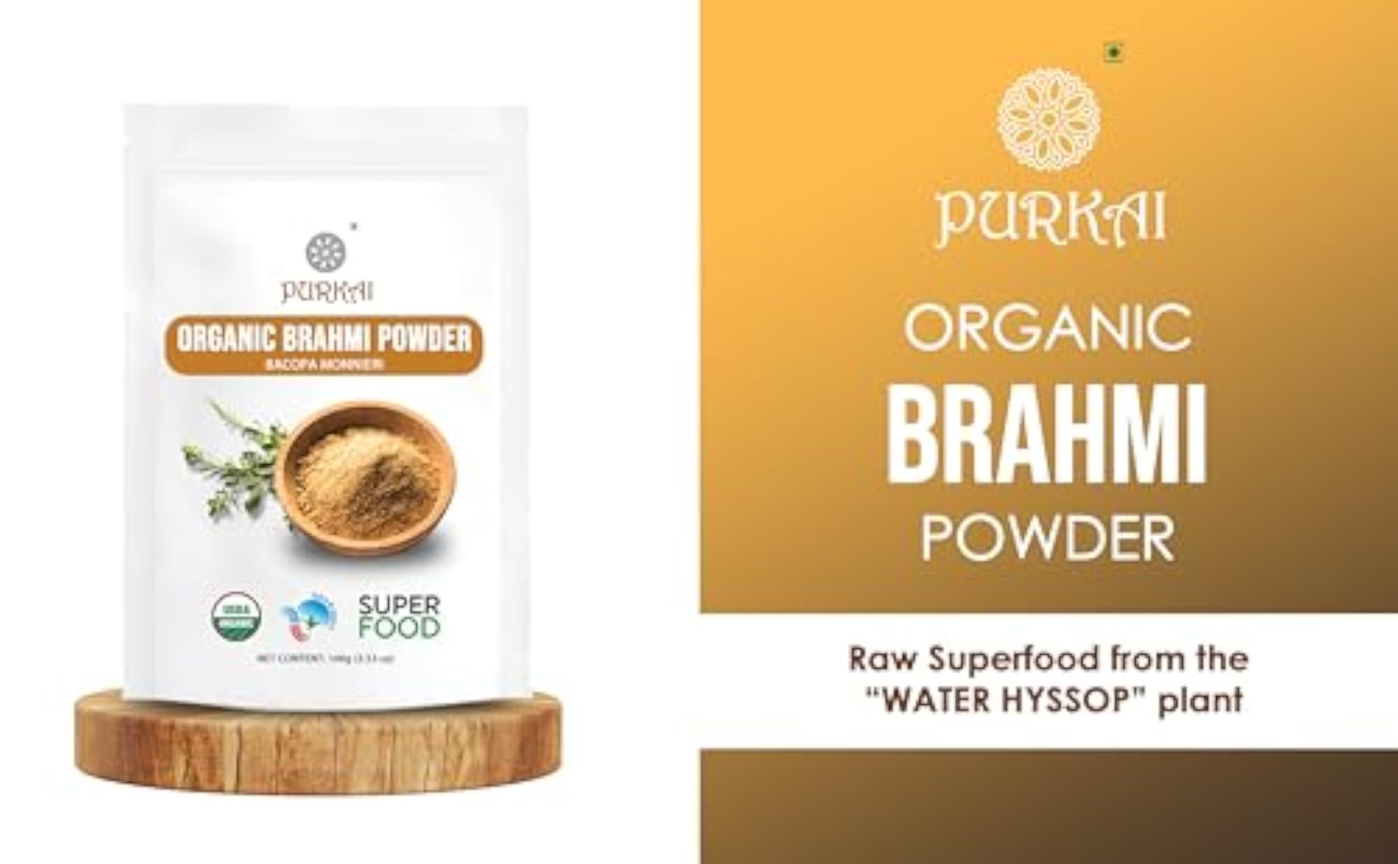PURKAI Brahmi Powder for Brain, Memory & Hair Care 100 gm